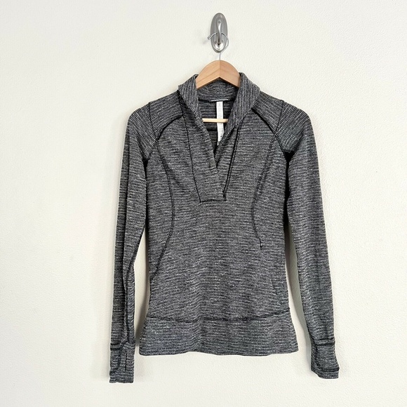 LULULEMON Think Fast Thumbhole Half Zip Pullover Long Sleeve in Coco Pique Black - Picture 6 of 13